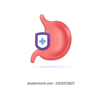 stomach protection concept. gastric health care. stomach organ and shield illustration. symbol or icon. minimalist 3d style design. graphic elements