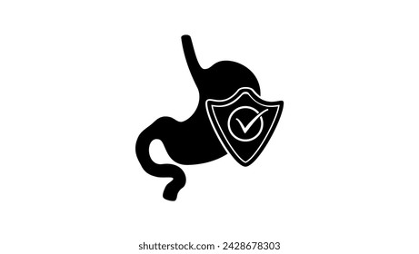 Stomach protection emblem,stomach and shield, black isolated silhouette