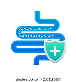 Stomach protection, Healthy protected intestine. Digestive system protection. Vector stock illustration.