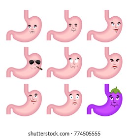 Stomach sad emoji face avatar. Belly sorrowful emotions. Internal organ dull. Vector illustration