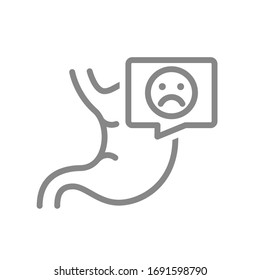 Stomach with sad face in speech bubble line icon. Disease gastrointestinal tract symbol