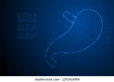 Stomach shape Abstract Geometric Bokeh light circle dot pixel pattern; Medical Science Organ concept design blue color illustration isolated on blue gradient background with copy space; vector eps 10