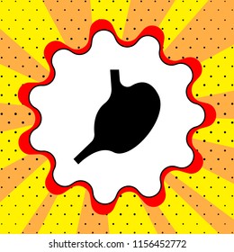 Stomach sign. Black icon in a bubble on a yellow background pop art. Vector.