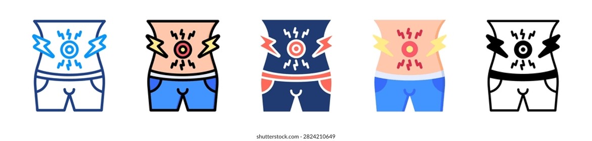 Stomach Spasm Icon Set Multiple Style Collection Vector Illustration