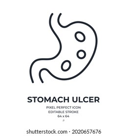 Stomach Ulcer Editable Stroke Outline Icon Isolated On White Background Flat Vector Illustration. Pixel Perfect. 64 X 64.