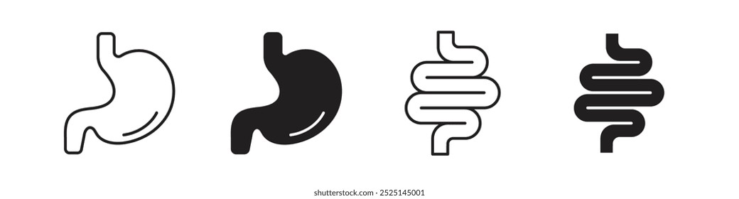 Stomach vector filled and outlined icons collection