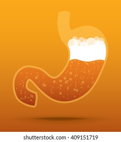 Stomach vector icon with beer, inside concept of nutrition