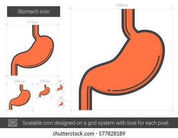 MagenVektorsymbol einzeln auf weißem Hintergrund. Stomach-Zeilensymbol für Infografik, Website oder App. Skalierbares Symbol, das auf einem Gittersystem entworfen wurde.