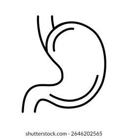 Ícone de linha de vetor de estômago no plano de fundo branco. Elemento de design de vetor perfeito para ciência, química, laboratório, pesquisa, educação, infográficos médicos, saúde, biologia, produtos farmacêuticos.