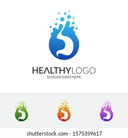 Stomach With Water Bubble Logo Concept. Healthy And Fresh Stomach Logo. Medical Flat Icon. Vector Of Human Internal Organ