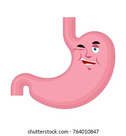 Stomach winking emoji face avatar. Belly happy emotions. Internal organ cheerful. Vector illustration