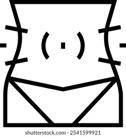 Icono de dolor de estómago. Diseño de estilo lineal delgado aislado sobre fondo blanco
