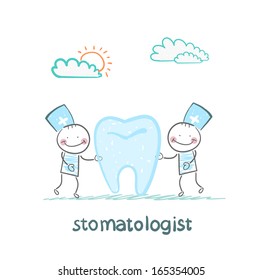 stomatologist examining patient tooth
