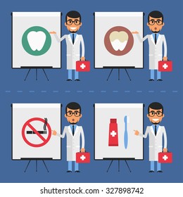 Stomatologist indicates on flip-chart