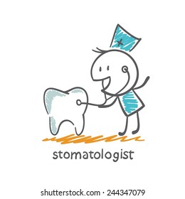 stomatologist listens to a stethoscope tooth illustration