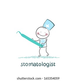 stomatologist with a tool for the treatment of tooth