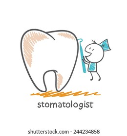 stomatologist treats a large tooth illustration