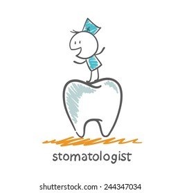 stomatologist treats a large tooth illustration