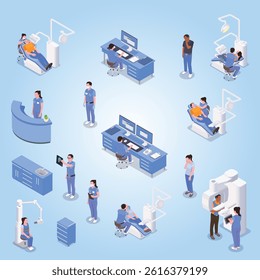 Stomatology clinic isometric icons set with medicine and health symbols isolated vector illustration