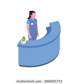 Stomatology clinic reception desk with female character isometric vector illustration