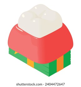 Stomatology concept icon isometric vector. Human tooth model on banknote stack. Dentistry, stomatology, healthcare concept