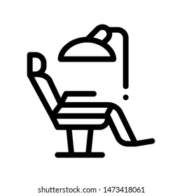 Stomatology Dentist Chair Vector Thin Line Icon. Dentist Chair, Instrument Tool Equipment And Device Linear Pictogram. Chairside Assistance Dental Health Service Monochrome Contour Illustration