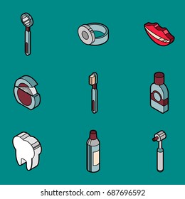 Stomatology flat outline isometric set