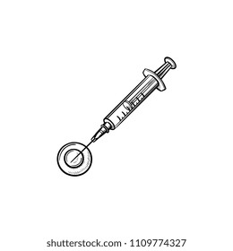 Stomatology injection hand drawn outline doodle icon. Dentistry, stomatology, anesthetic and treatment concept. Vector sketch illustration for print, web, mobile and infographics on white background.