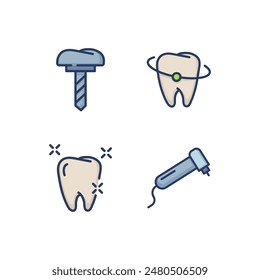 Stomatology line icon set. Dental prosthetics, implantology and tooth brushing. Dental treatment concept. Vector illustration for web design and apps