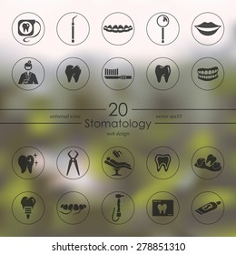 stomatology modern icons for mobile interface on blurred background