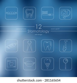 stomatology modern icons for mobile interface on blurred background
