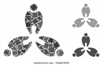 Stomatology mosaic of abrupt pieces in variable sizes and color tints, based on stomatology icon. Vector joggly pieces are grouped into collage. Stomatology icons collage with dotted pattern.