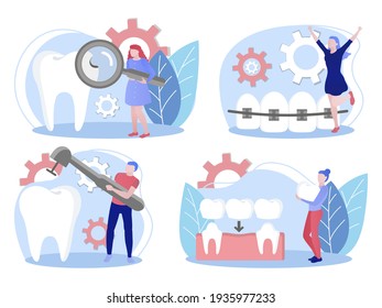 Stomatology, orthodontics, dental care concept. flat vector illustration