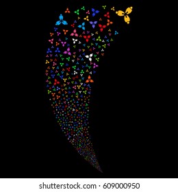 Stomatology random fireworks stream. Vector illustration style is flat bright multicolored iconic symbols on a black background. Object fountain created from scattered symbols.