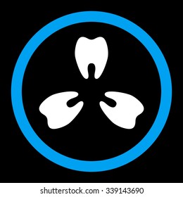 Stomatology vector icon. Style is bicolor flat rounded symbol, blue and white colors, rounded angles, black background.