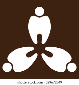 Stomatology vector icon. Style is flat symbol, white color, rounded angles, brown background.