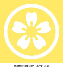 Stomatology vector icon. Style is flat rounded symbol, white color, rounded angles, yellow background.