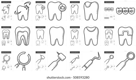 Stomatology vector line icon set isolated on white background. Stomatology line icon set for infographic, website or app. Scalable icon designed on a grid system.