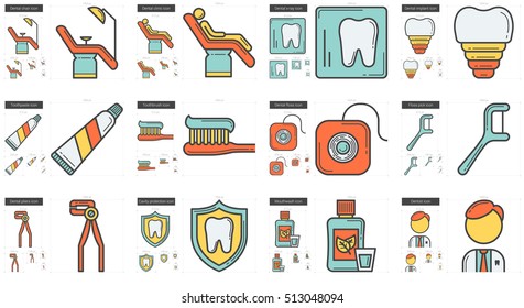 Stomatology vector line icon set isolated on white background. Stomatology line icon set for infographic, website or app. Scalable icon designed on a grid system.
