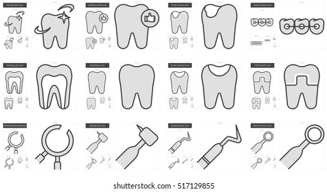 Stomatology vector line icon set isolated on white background. Stomatology line icon set for infographic, website or app. Scalable icon designed on a grid system.