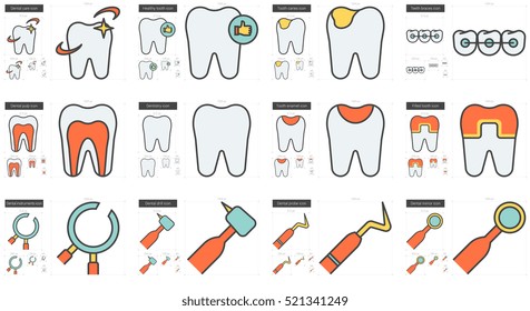 Stomatology vector line icon set isolated on white background. Stomatology line icon set for infographic, website or app. Scalable icon designed on a grid system.
