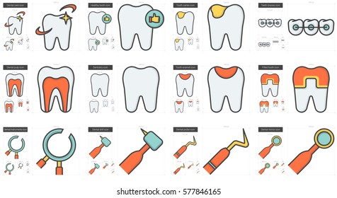Stomatology vector line icon set isolated on white background. Stomatology line icon set for infographic, website or app. Scalable icon designed on a grid system.