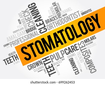 Stomatology word cloud collage, health concept background
