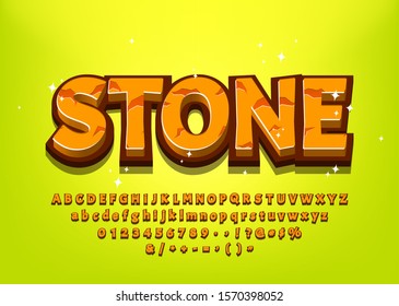 Stone 3d cartoon alphabet for game title or menu Vector illustration