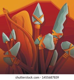 Stone age armor concept background. Cartoon illustration of stone age armor vector concept background for web design
