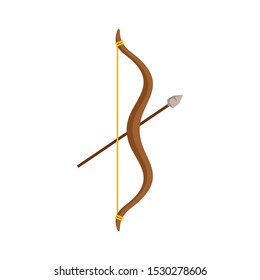 Stone age bow arrow icon. Flat illustration of stone age bow arrow vector icon for web design