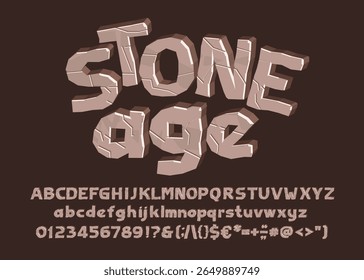Stone Age Cartoon alphabet font. Type letters, numbers, symbols. Uppercase and lowercase. Stock vector typeface for your design.