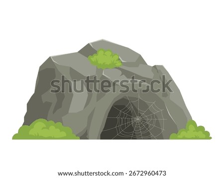 Stone age cave, ancient grot in nature, Cave in stone mountain with spider web
