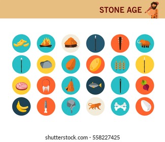 stone age concept flat icons.