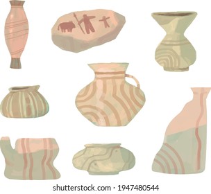 stone age container . container doodle style . stone age drawing style